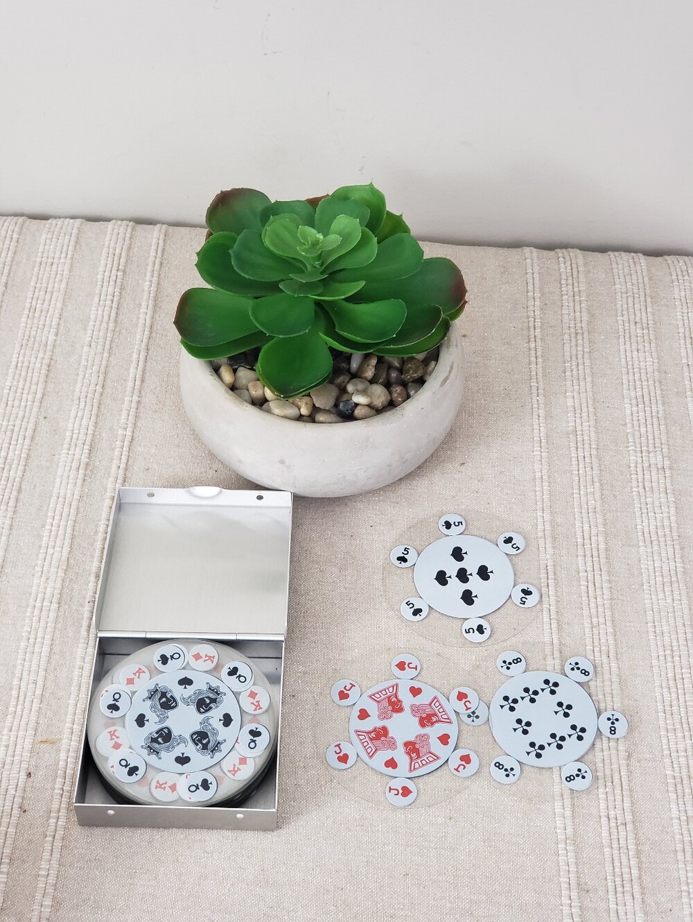 Vintage Mid-Century Round Playing Cards Deck with Protective Metal Tin
